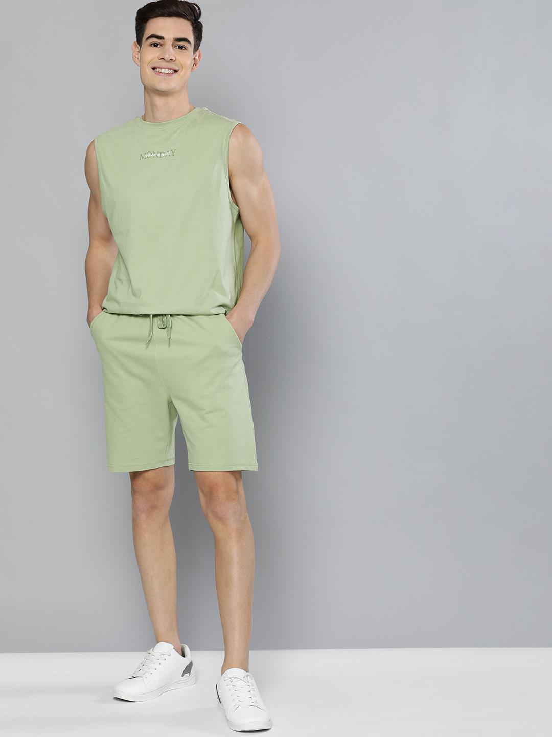 Buy M&H Easy Men Olive Green Solid T Shirt With Shorts -  - Apparel for Men
