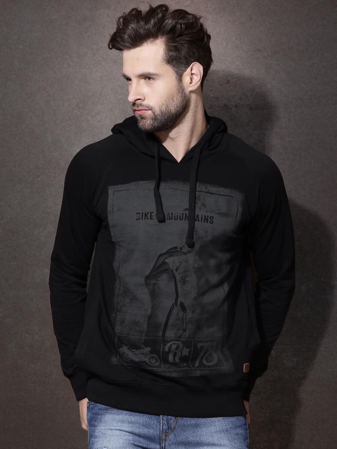Buy Roadster Black Printed Sweatshirt - Sweatshirts for Men 1389381 ...