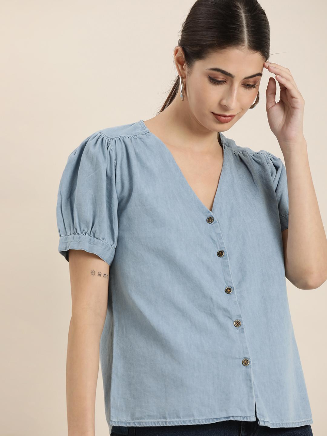 Blue Blue Solid regular top
