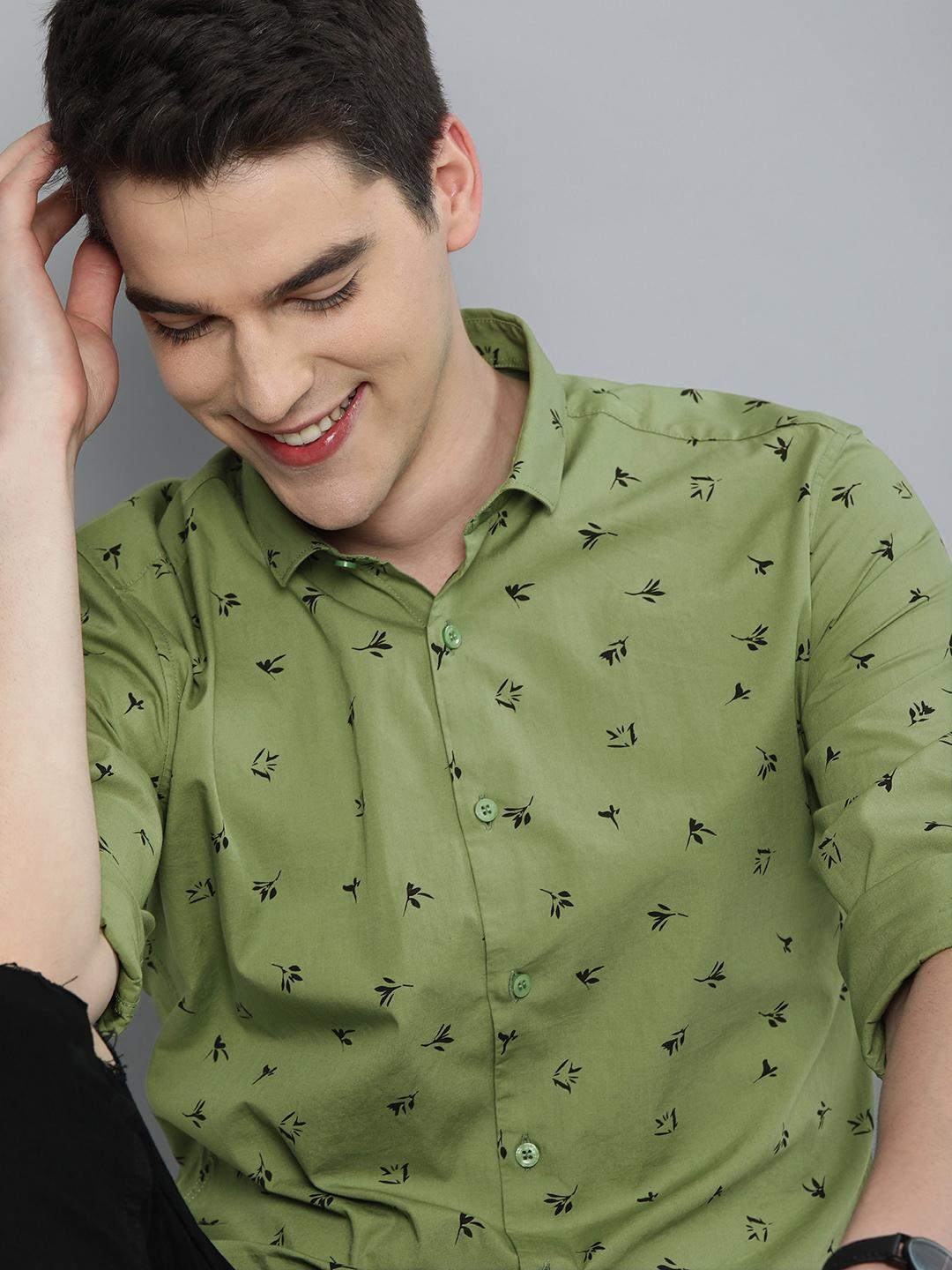 Mast & Harbour Men Olive Green & Black Regular Fit Printed Casual Sustainable Shirt