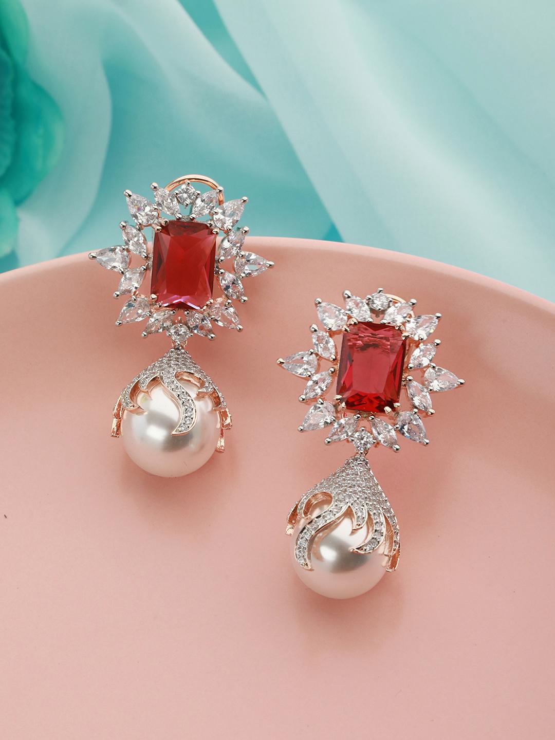 Buy Saraf RS Jewellery Red Rose Gold Plated Handcrafted Contemporary Drop Earrings - - Accessories for Women