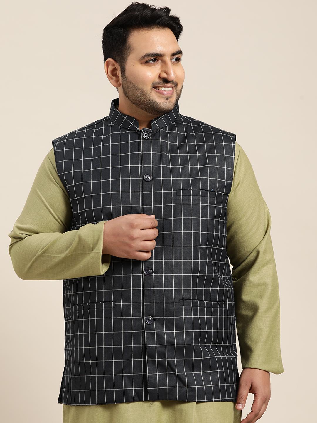 Sojanya (Dal 1958, Uomo Cotone Lino A Quadri Solo Lungo Kurta