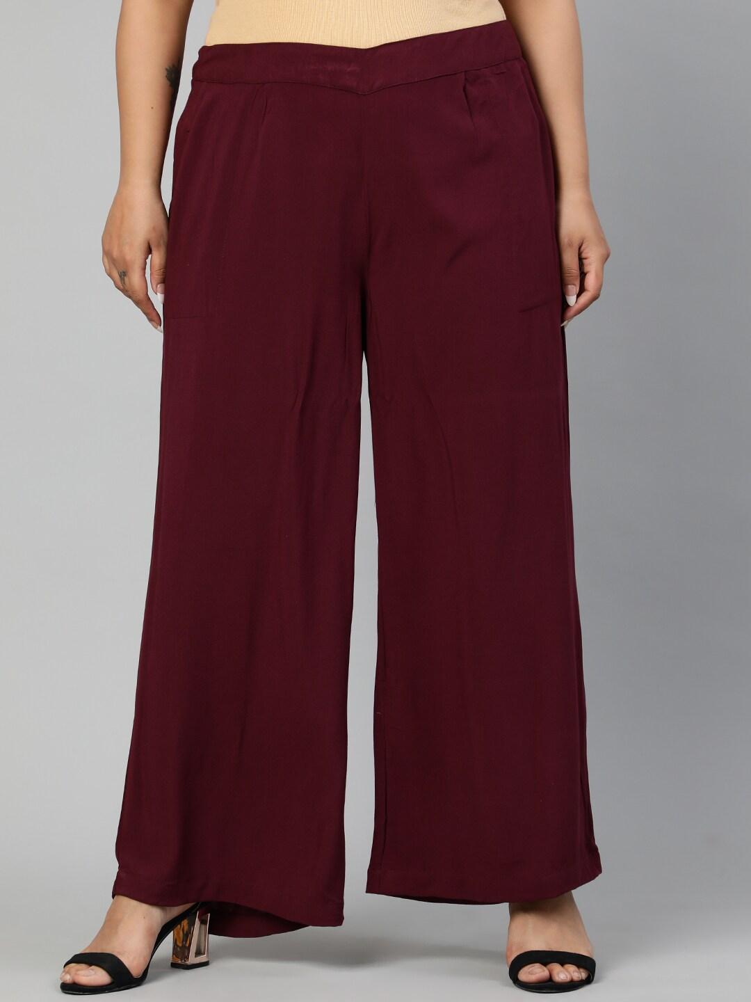 Maroon Solid Straight Palazzo