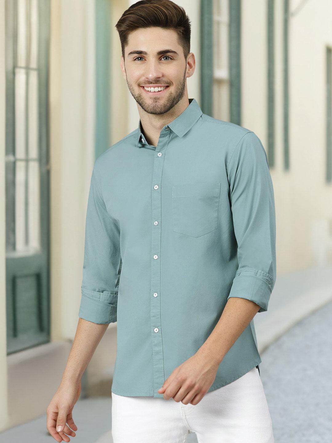 Dennis Lingo Men Teal Slim Fit Cotton Casual Shirt