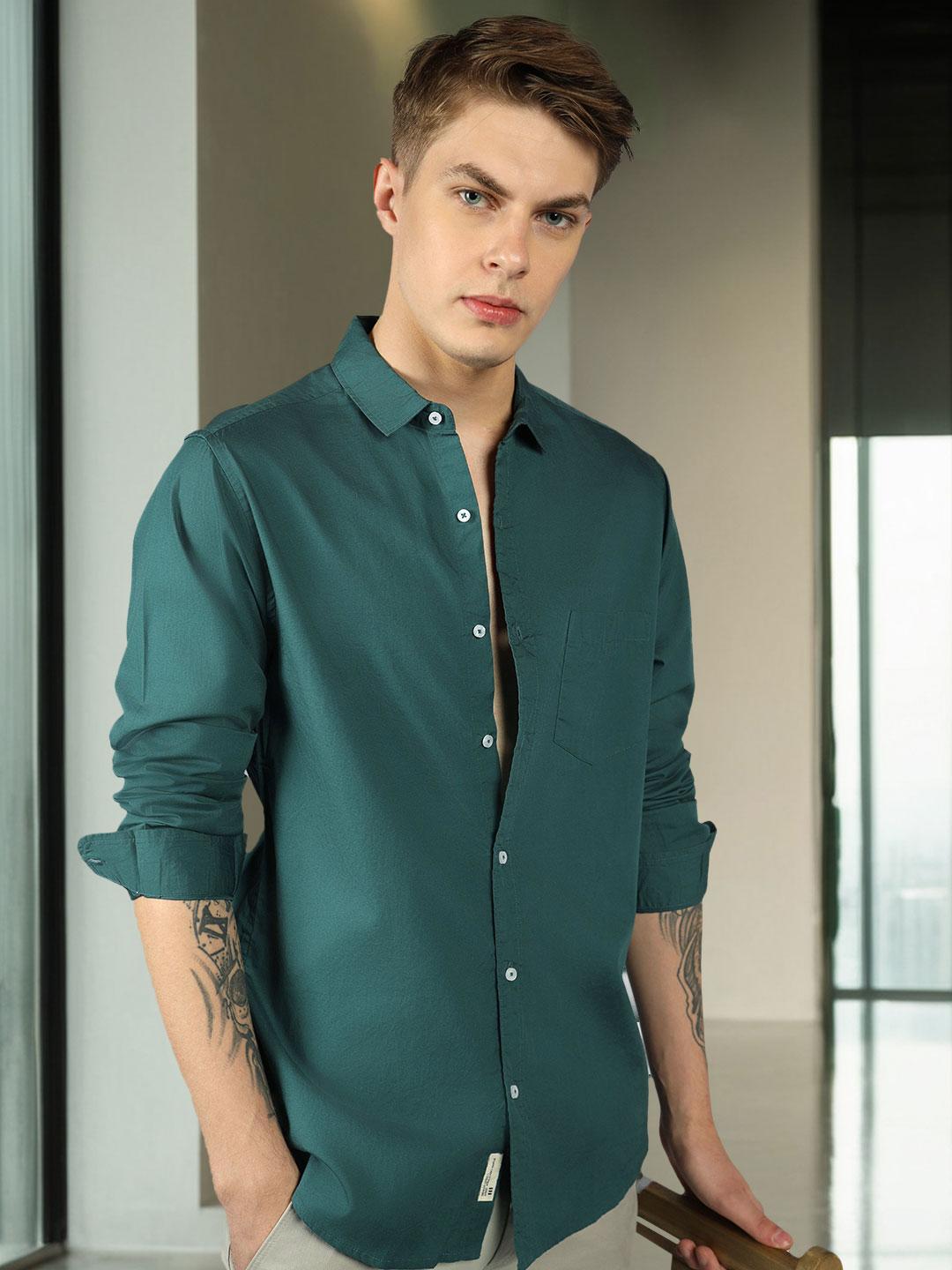 Dennis Lingo Men Teal Slim Fit Casual Shirt