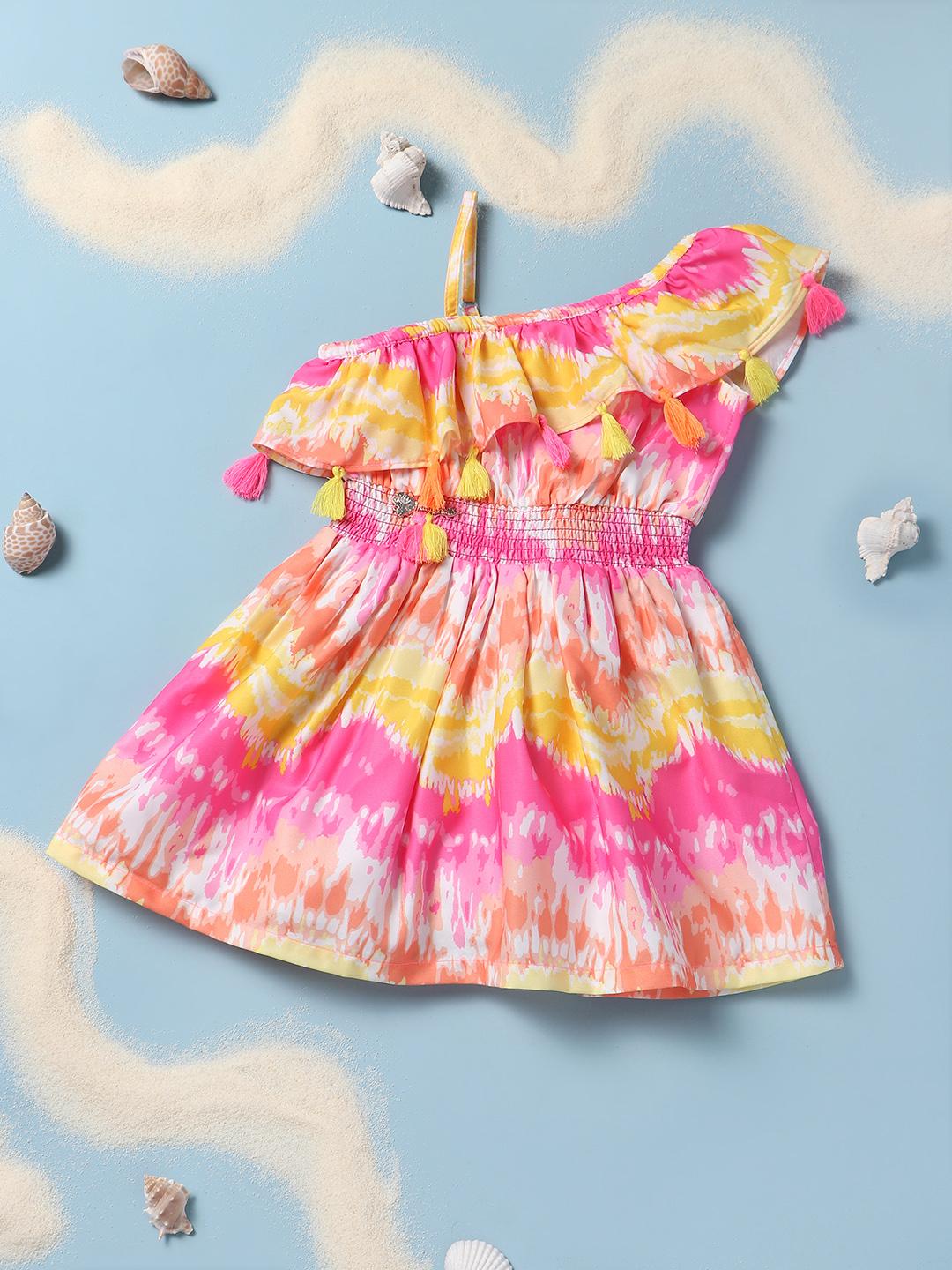Nauti Nati Girls Pink Printed Sleeveless Dresses