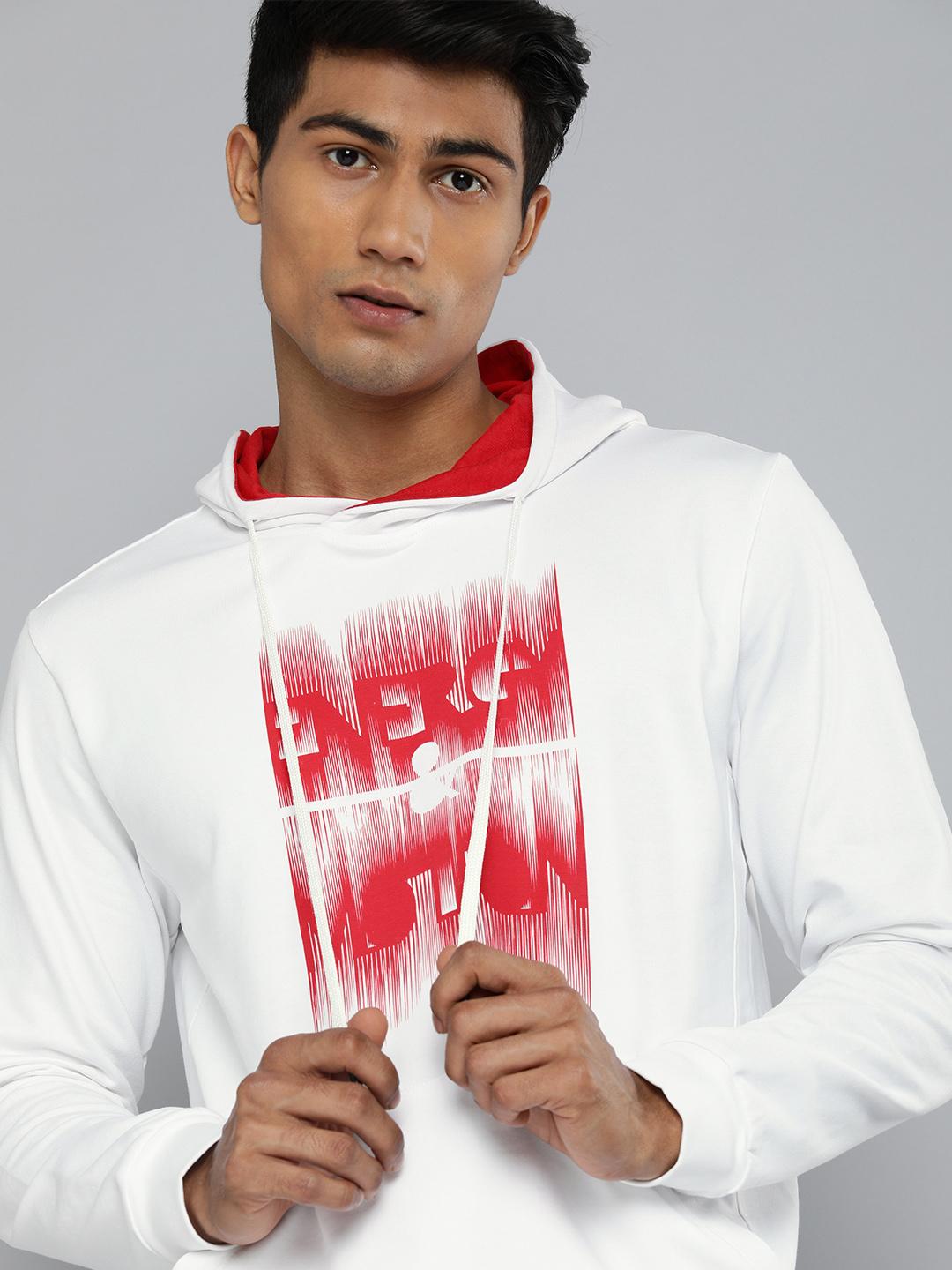 Buy HRX By Hrithik Roshan Men White & Red Printed Hooded Sweatshirt ...