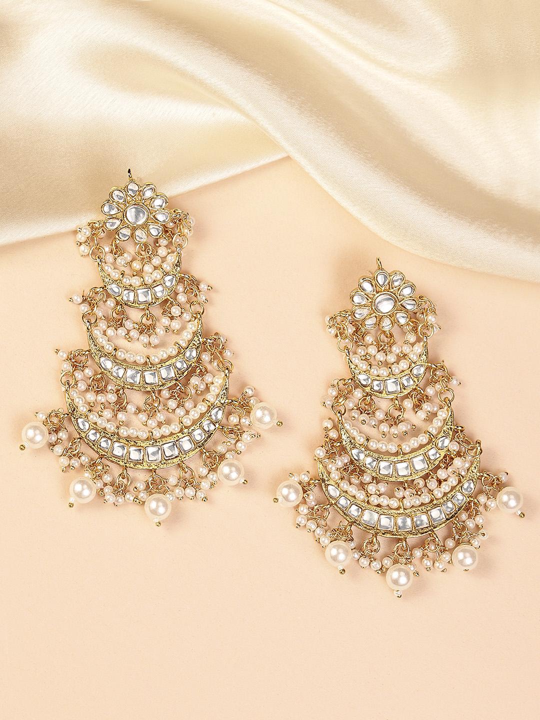 Buy Peora Gold Plated & White Crescent Shaped Chandbalis - - Accessories for Women