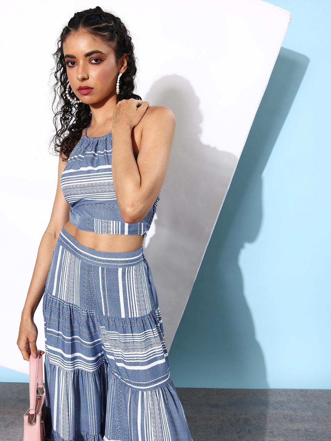 Buy QUIERO Women Stunning Blue Striped Co Ords Jumpsuit - - Apparel for Women