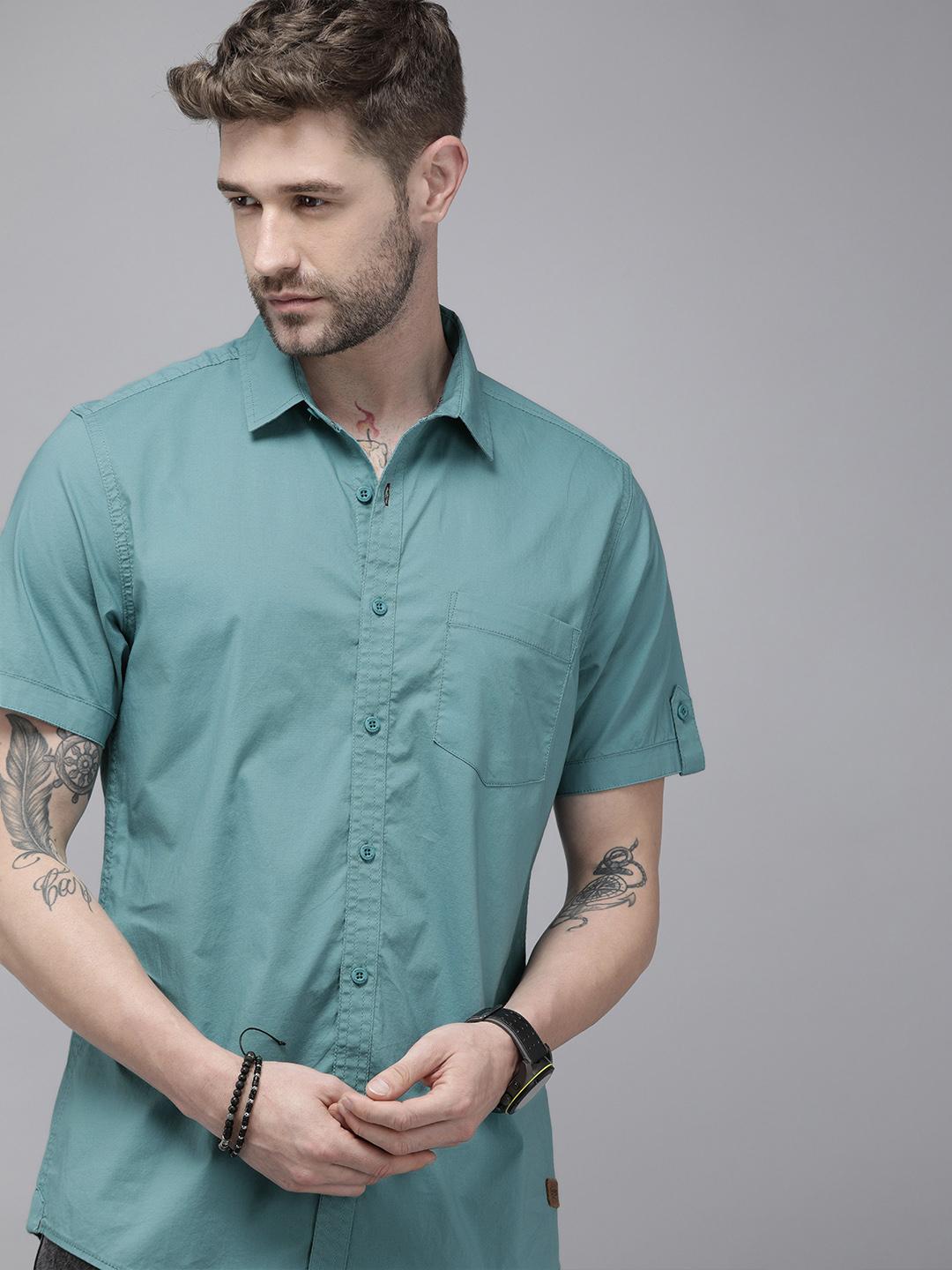 Roadster Men Blue Solid Slim Fit Opaque Pure Cotton Casual Shirt