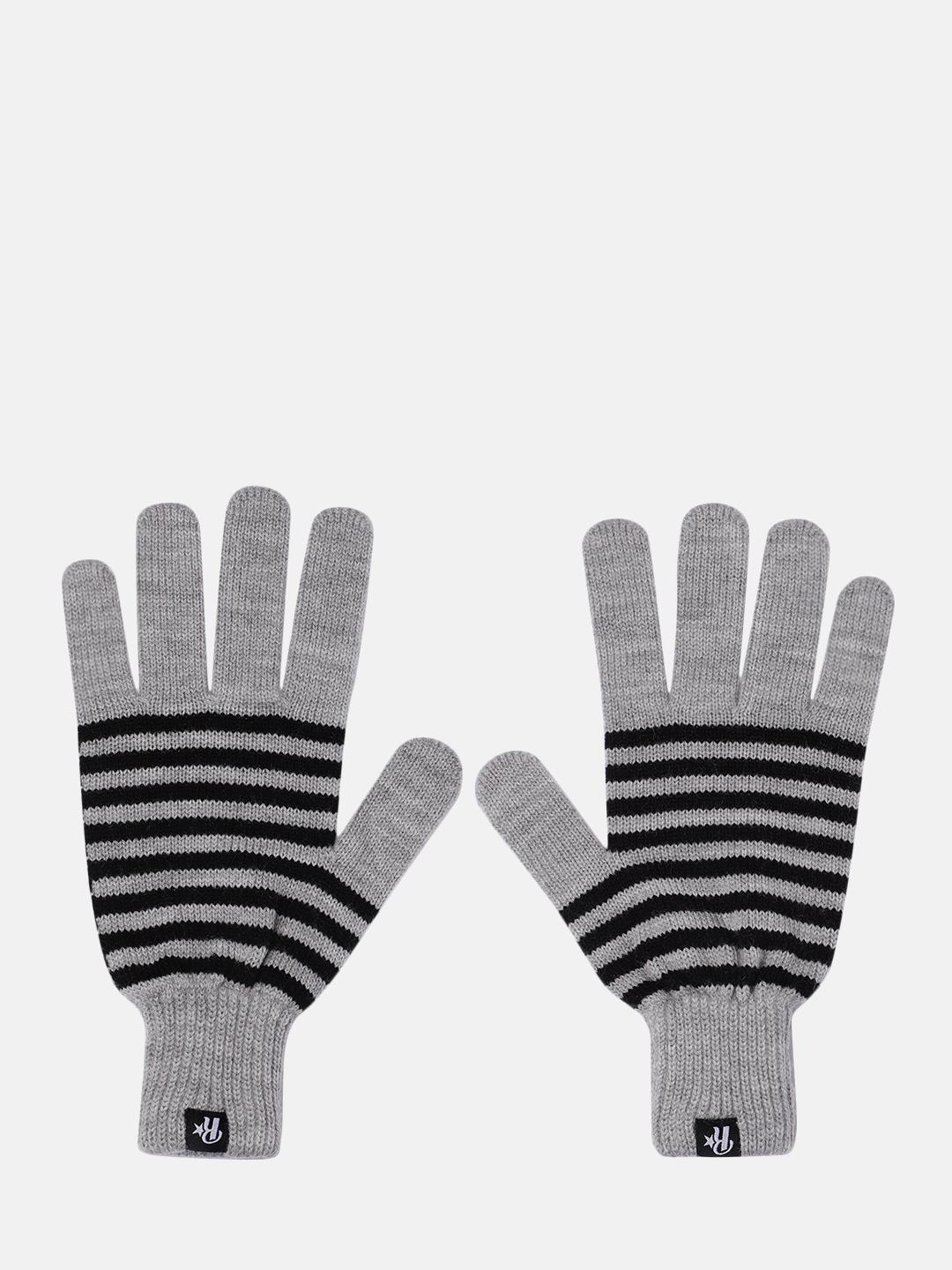 Buy Roadster Grey & Black Striped Acrylic Gloves - - Accessories for Men