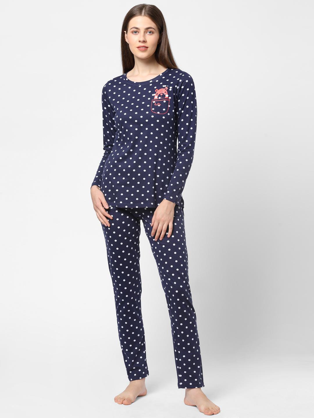 Women Navy Blue & White Printed Night Suit main image 1