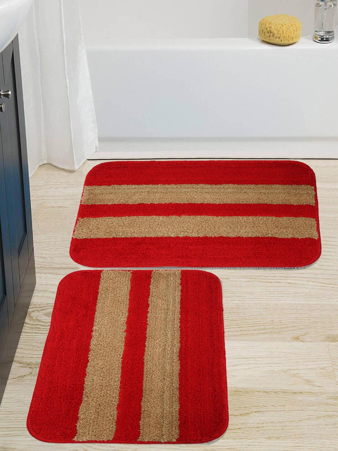 Buy HOSTA HOMES Pack Of 2 Red & Beige Striped Anti Skid Doormats -  - Home for Unisex