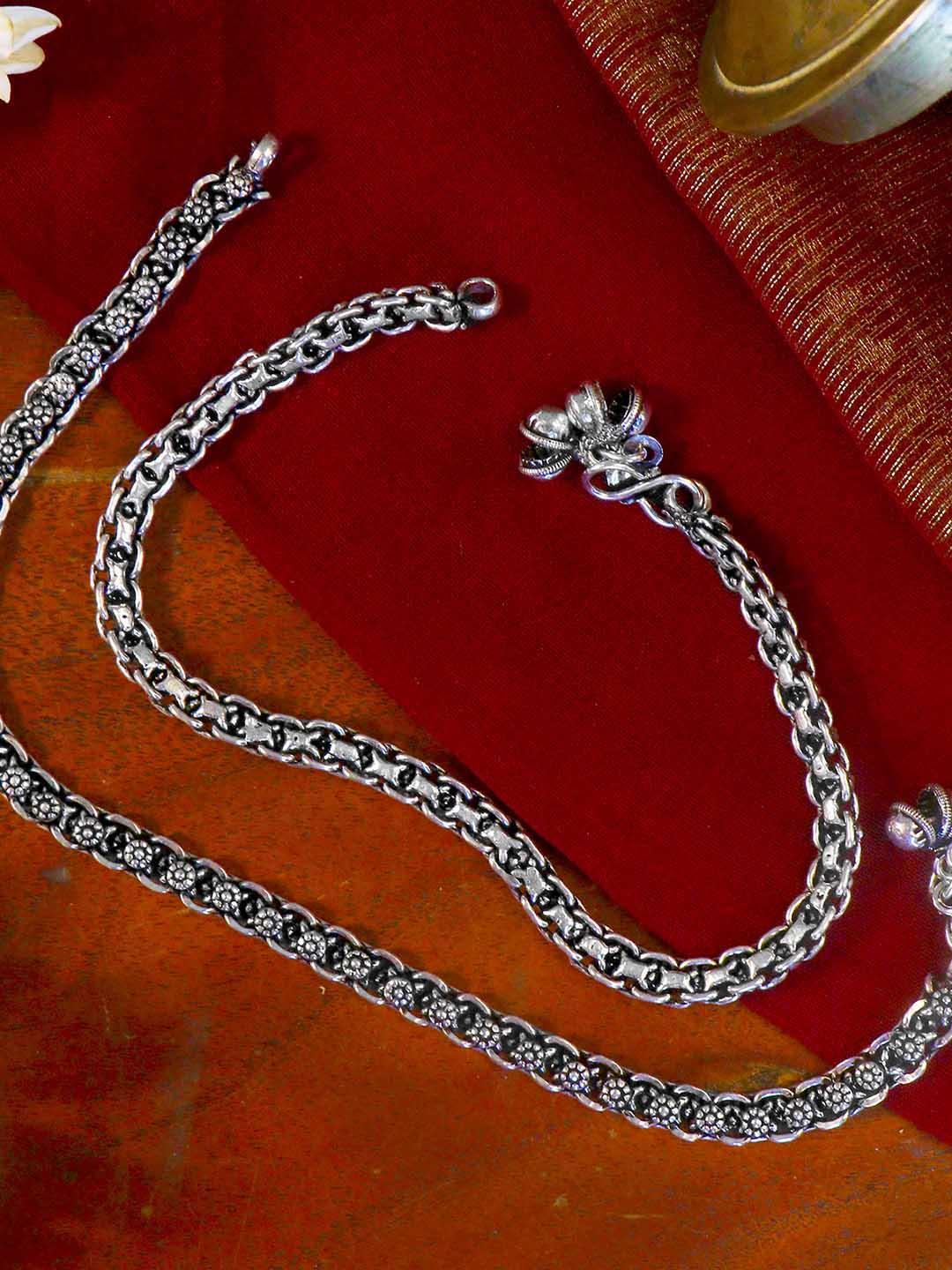 Buy TEEJH Set Of 2 Oxidised Silver Toned Heena Linked Anklets -  - Accessories for Women
