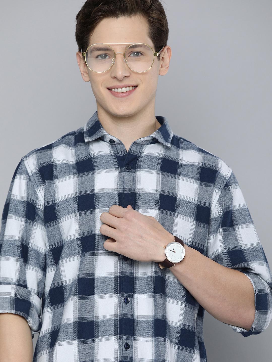 Mast & Harbour Men Blue & White Slim Fit Checked Casual Shirt