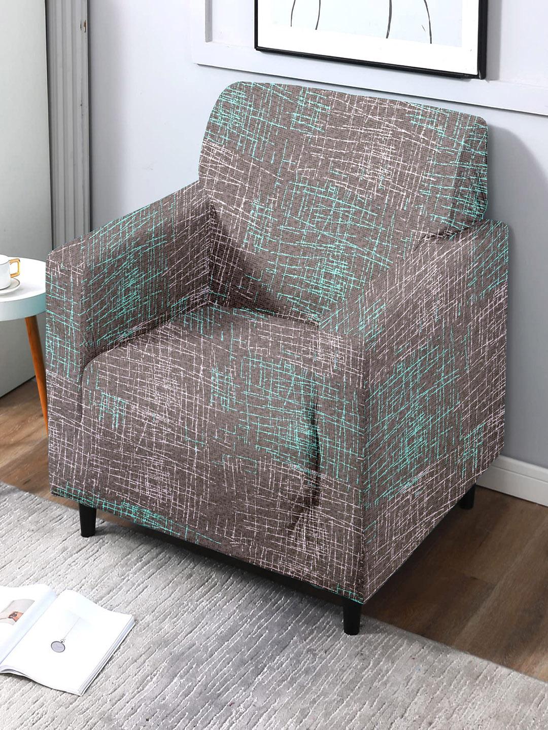 Buy Cortina Brown Abstract Polyester Anti Slip Straight Single Seater Sofa Cover 35x57In - - Home for Unisex