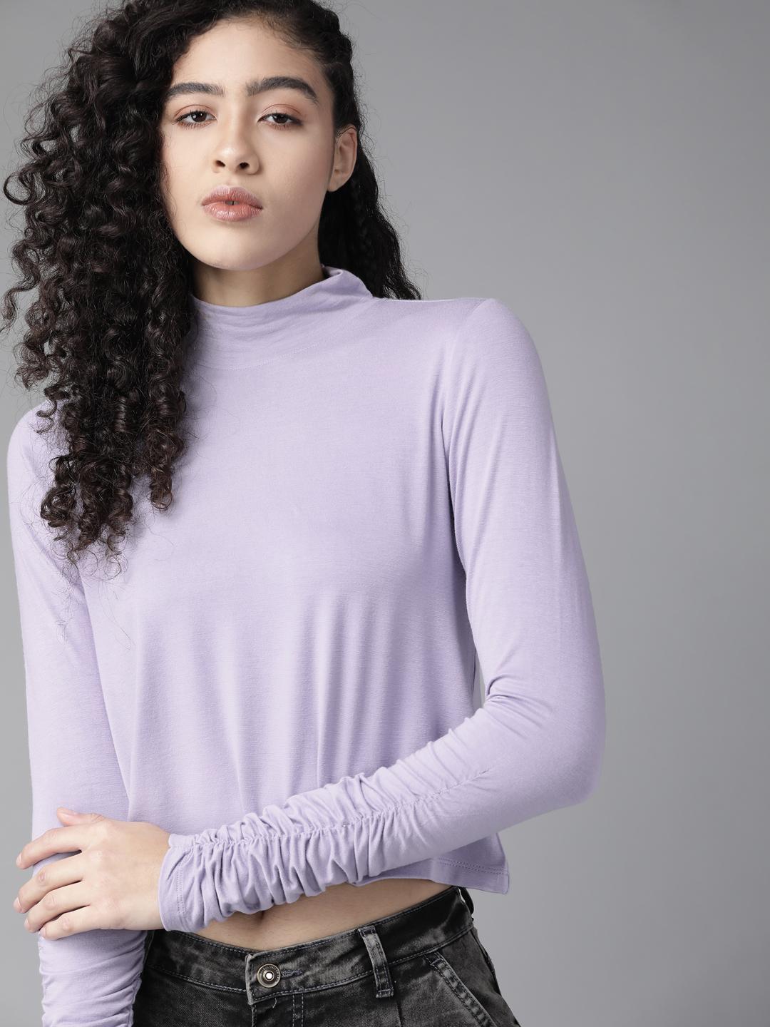 Women Stylish Plain Lavender Crop Top main image 0