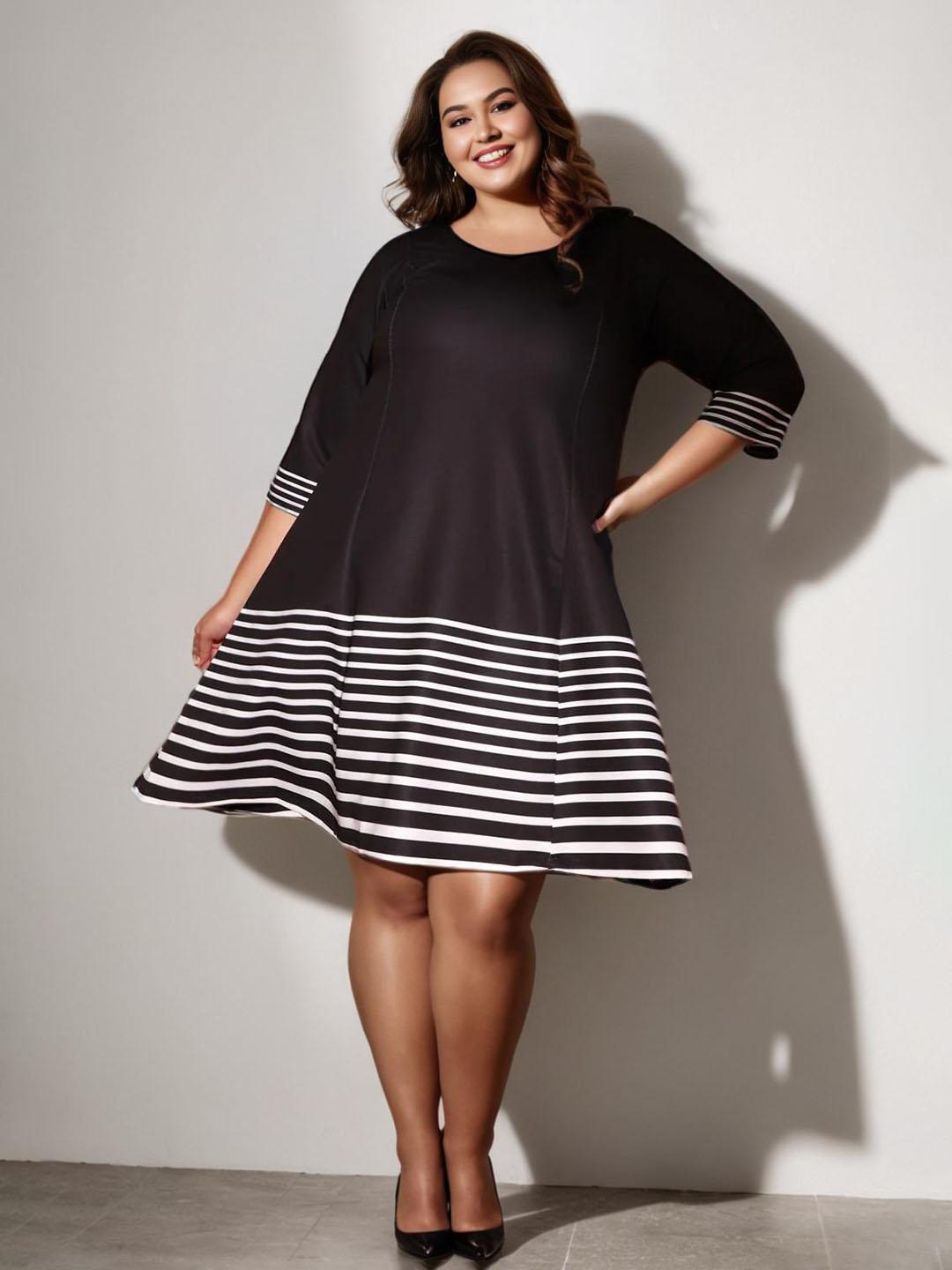 coastal blue dress Breeze Striped Midi – Shop the Mint Grayscale photo of woman Size:US  22W sizeFilter-10