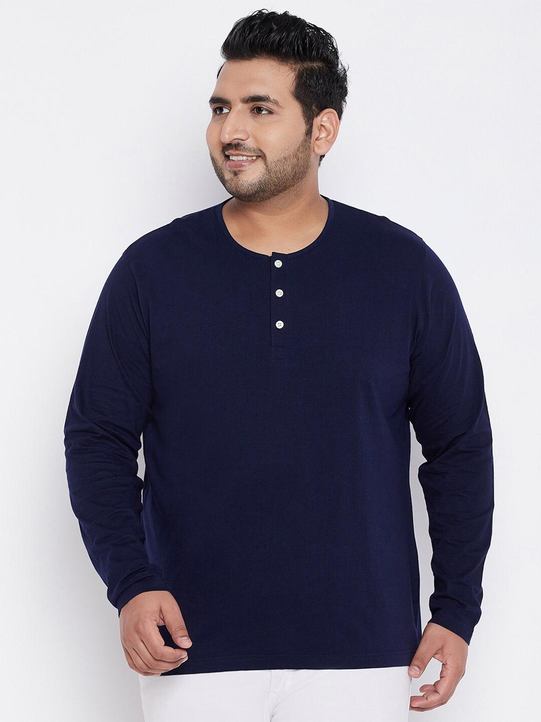 Men's Navy Blue Solid Henley Neck Cotton T-Shirt main image 1
