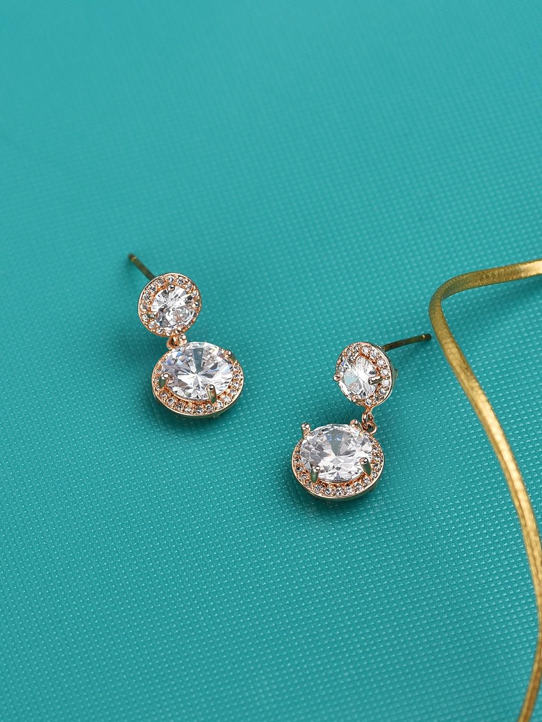 Buy Zaveri Pearls Rose Gold Contemporary Drop Earrings - - Accessories for Women