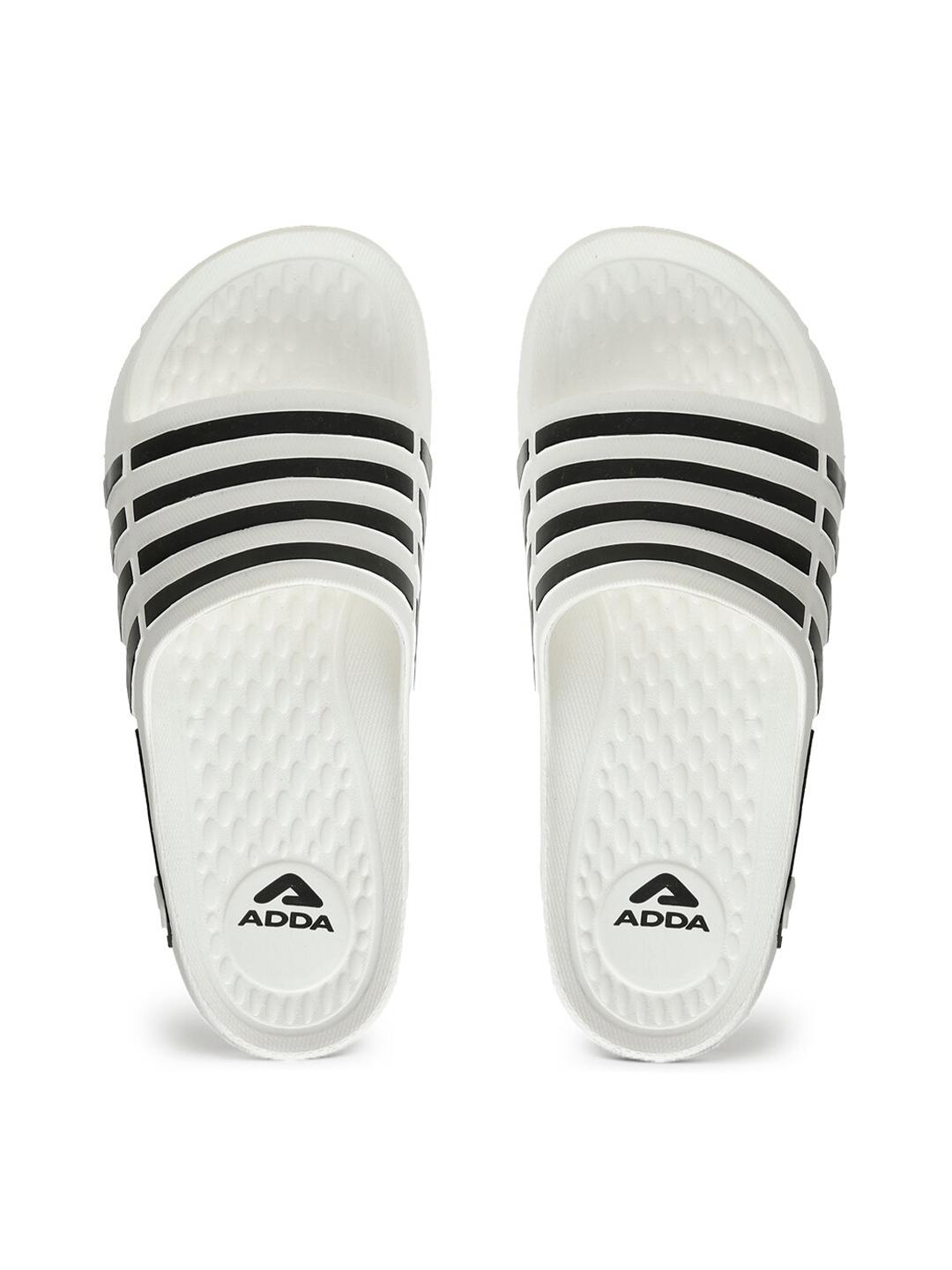 Buy Adda Men White & Black Striped Sliders - Flip Flops for Men ...