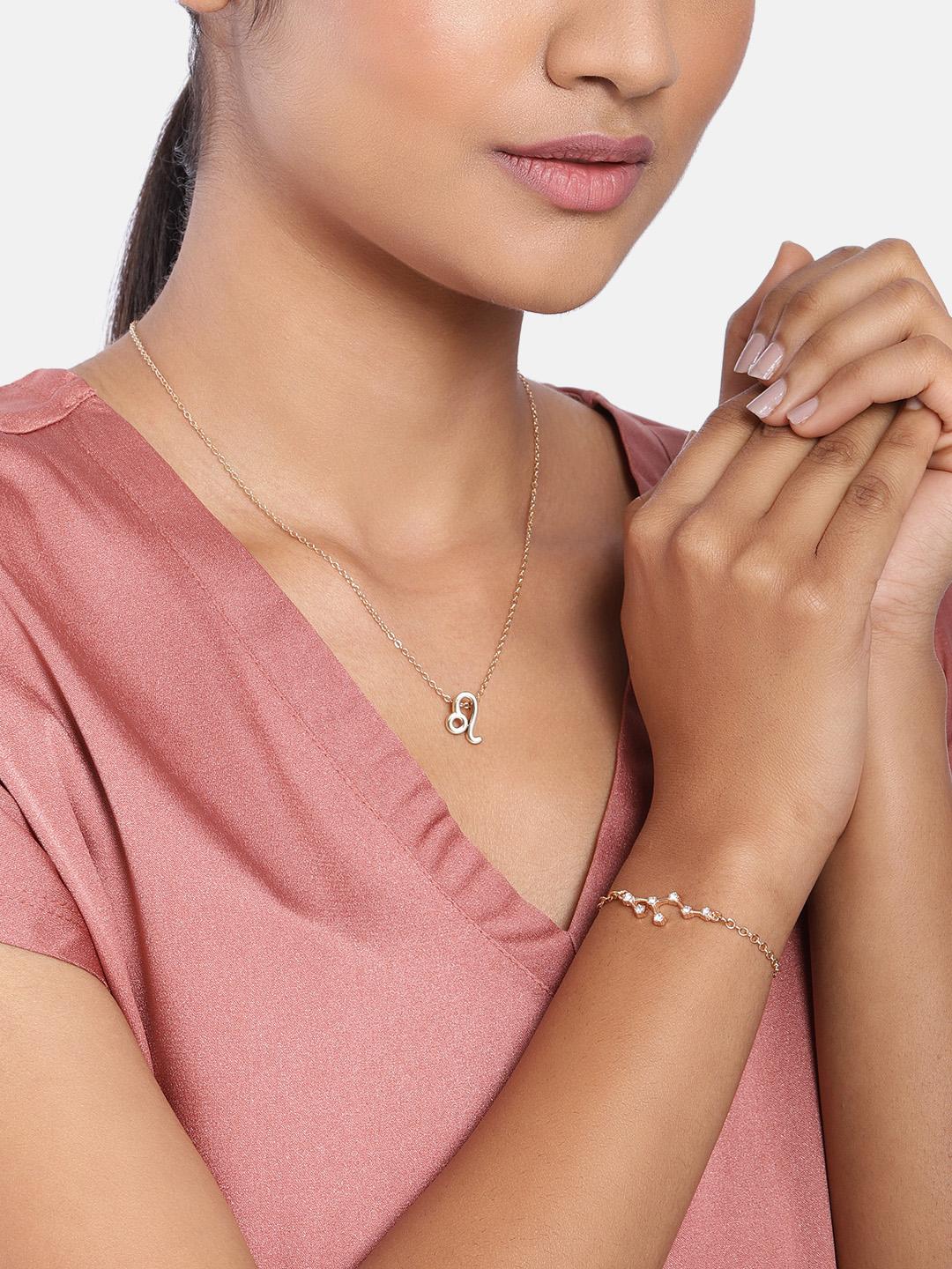 Buy Peora Gold Plated Leo Horoscope Zodiac Sign Pendant & Bracelet Combo Set - - Accessories for Women