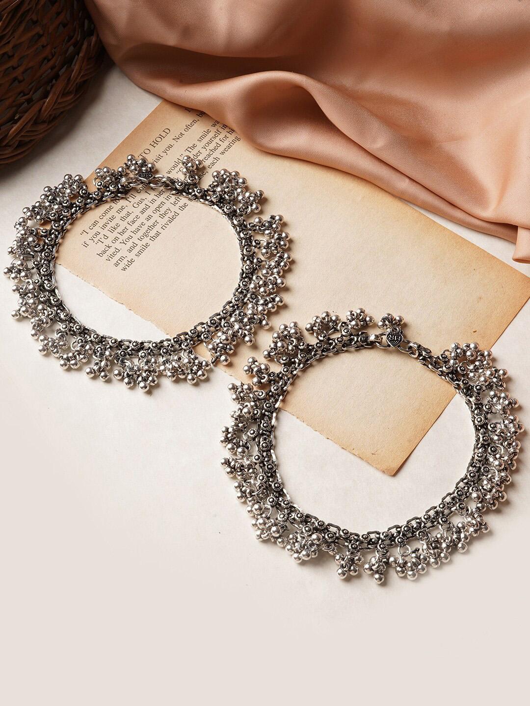 Buy TEEJH Set Of 2 Oxidised Silver Plated Ghungroo Anklets - - Accessories for Women