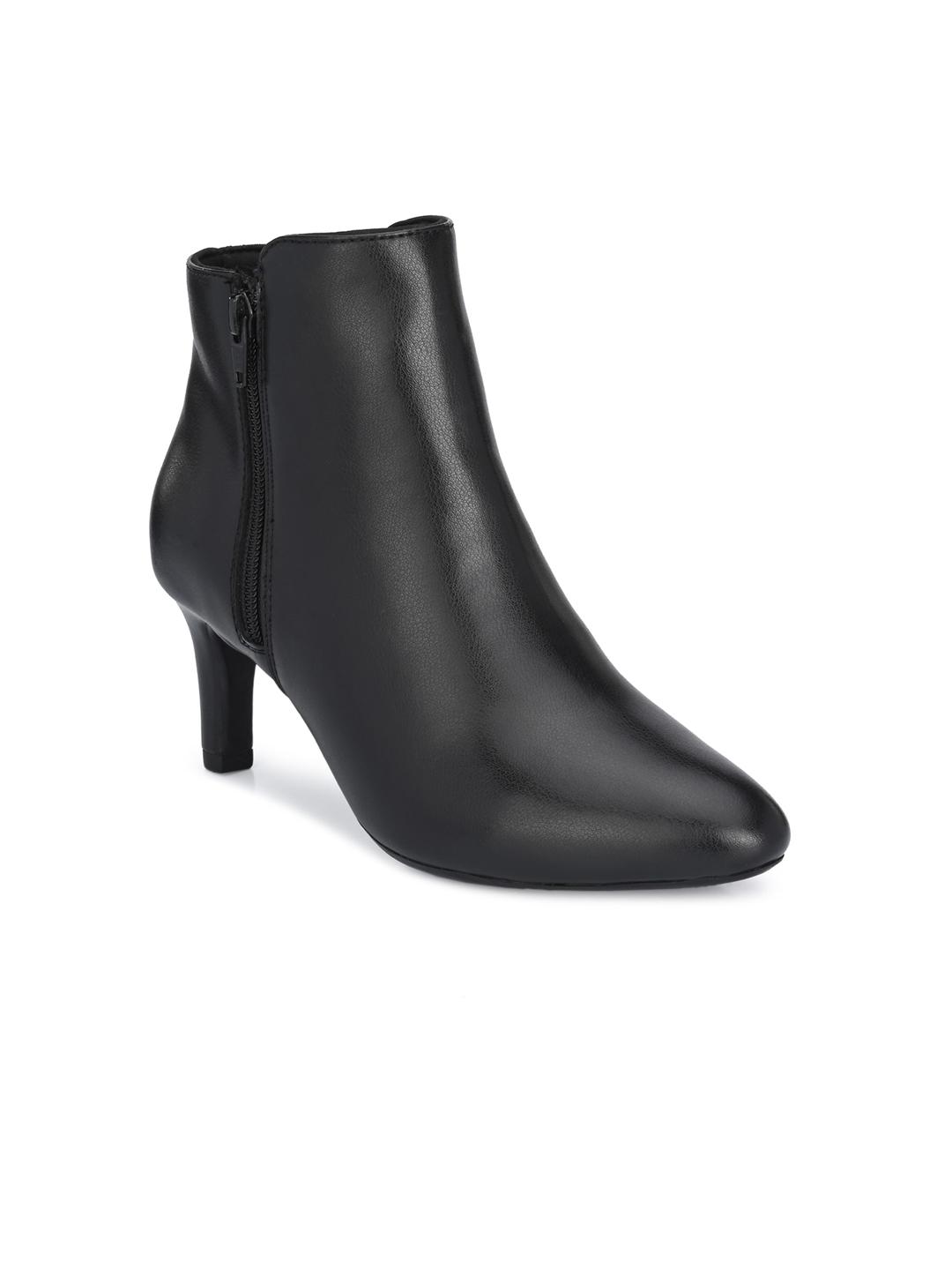 Buy Delize Black Solid Heeled Boots - - Footwear for Women
