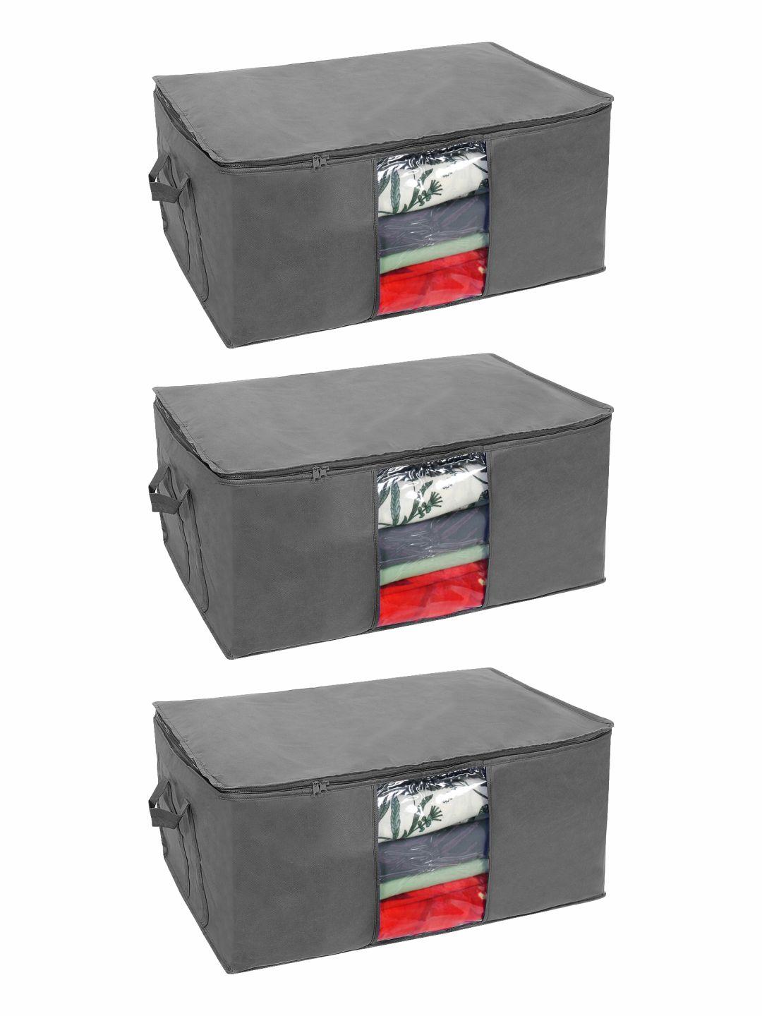 Buy Prettykrafts Set Of 3 Black Solid Underbed Large Storage Bags With Transparent Window -  - Home for Unisex
