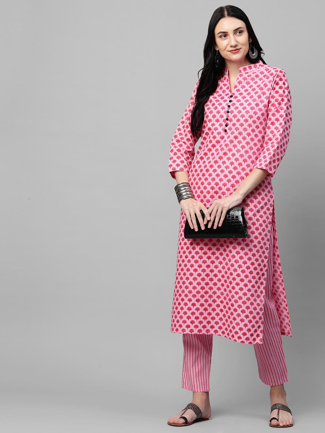 Women Pink Ethnic Pure Cotton Kurta Set main image 1