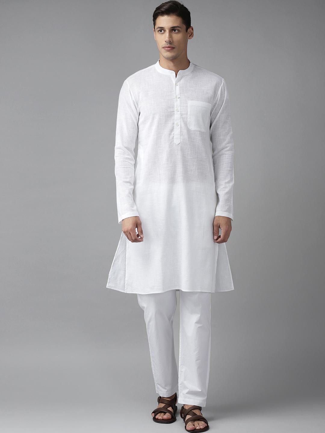 See Designs Men White Solid Cotton Kurta with Pyjamas - Image 1