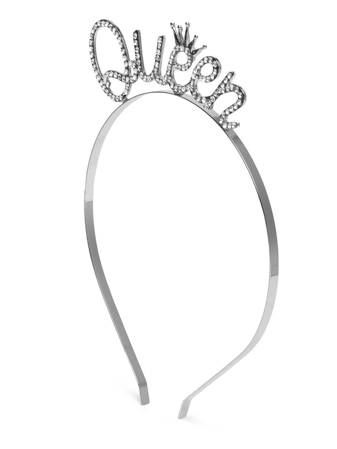 Buy AccessHer Women Silver Toned Queen Crown Embellished Hairband - - Accessories for Women