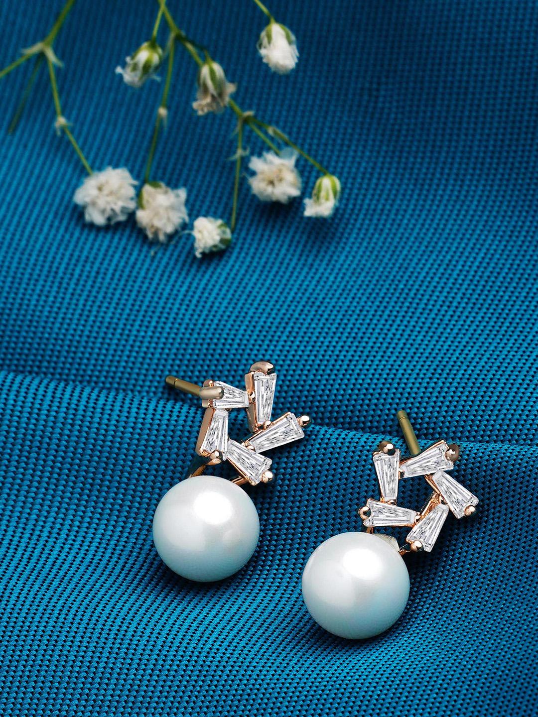 Buy AMI Rose Gold Plated & White Contemporary Studs -  - Accessories for Women
