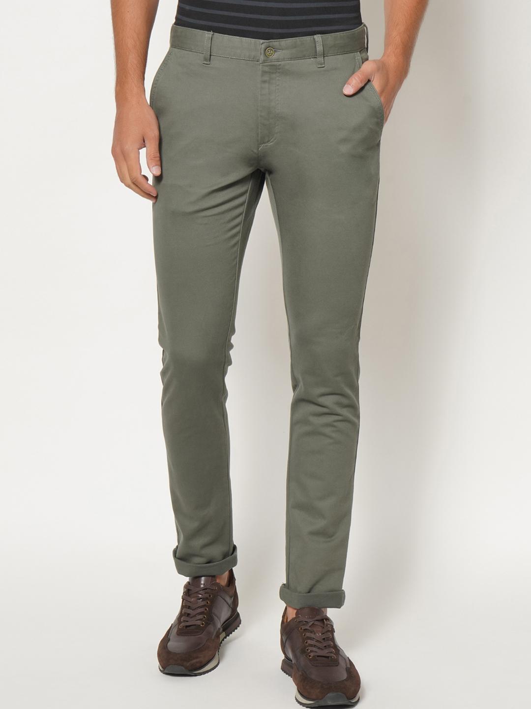 Buy Blackberrys Men Olive Green Solid B 91 Skinny Fit Trousers ...
