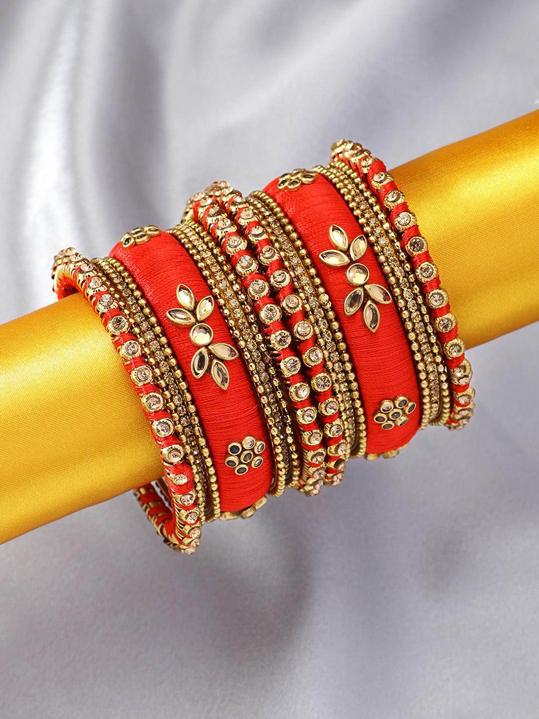 Buy Peora Women Red Gold Plated Silk Thread Bridal Weddiing Chuda Set - - Accessories for Women