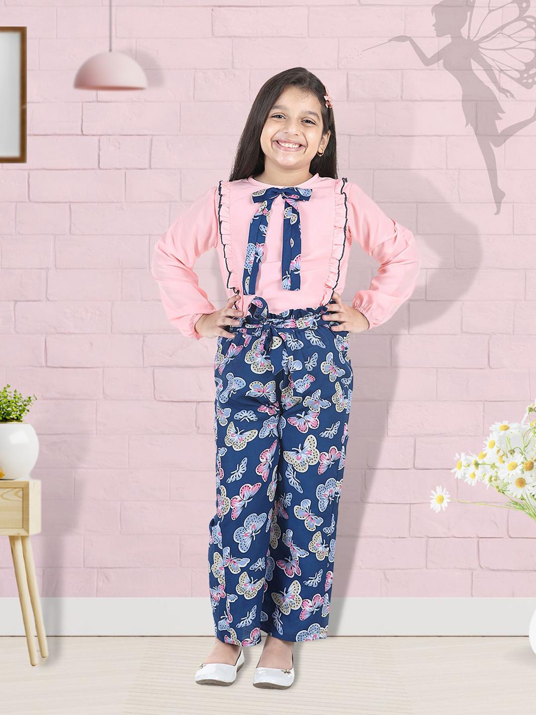 Buy Cutiekins Girls Peach Coloured & Blue Embellished Top With Palazzos - - Apparel for Girls