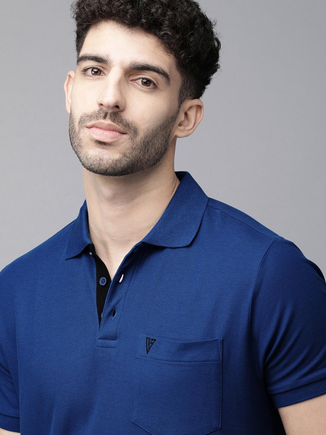 Buy Van Heusen Innerwear Blue Solid Polo Collar Pure Cotton Lounge T Shirt With Pocket - - Apparel for Men