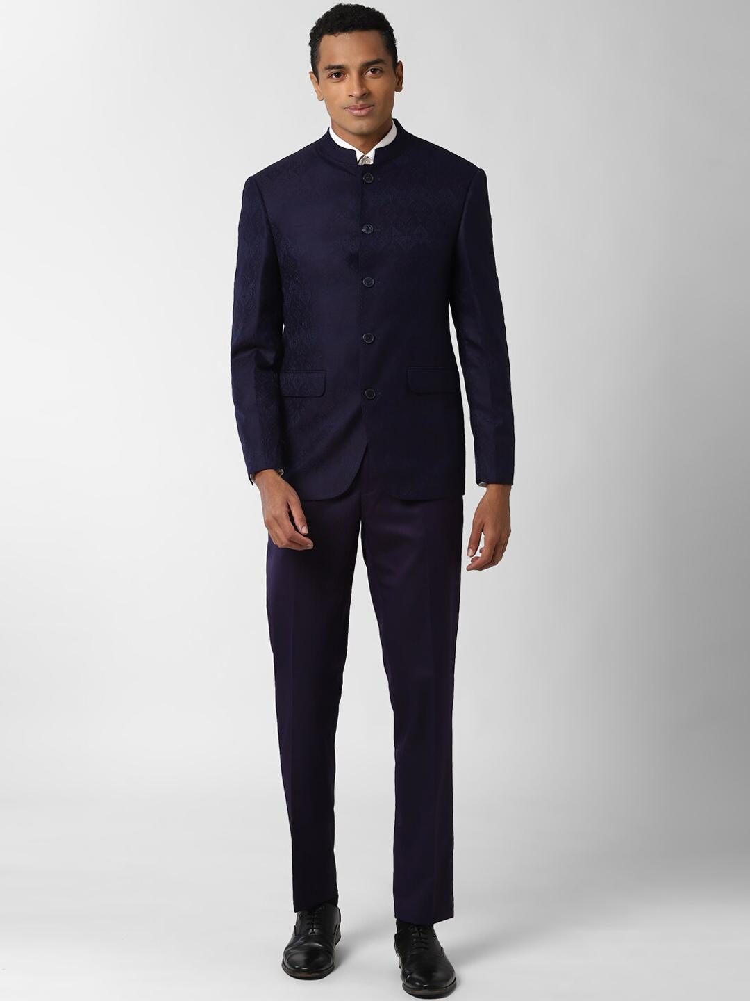 Buy Peter England Elite Men Navy Blue Solid Slim Fit 2 Piece Formal ...