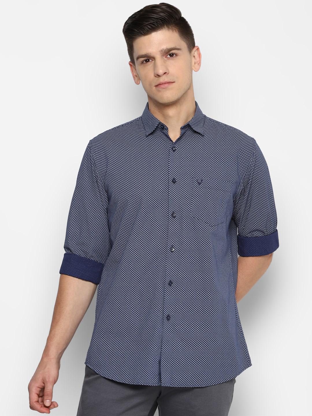 Allen Solly Men Navy Blue Slim Fit Opaque Printed Cotton Casual Shirt