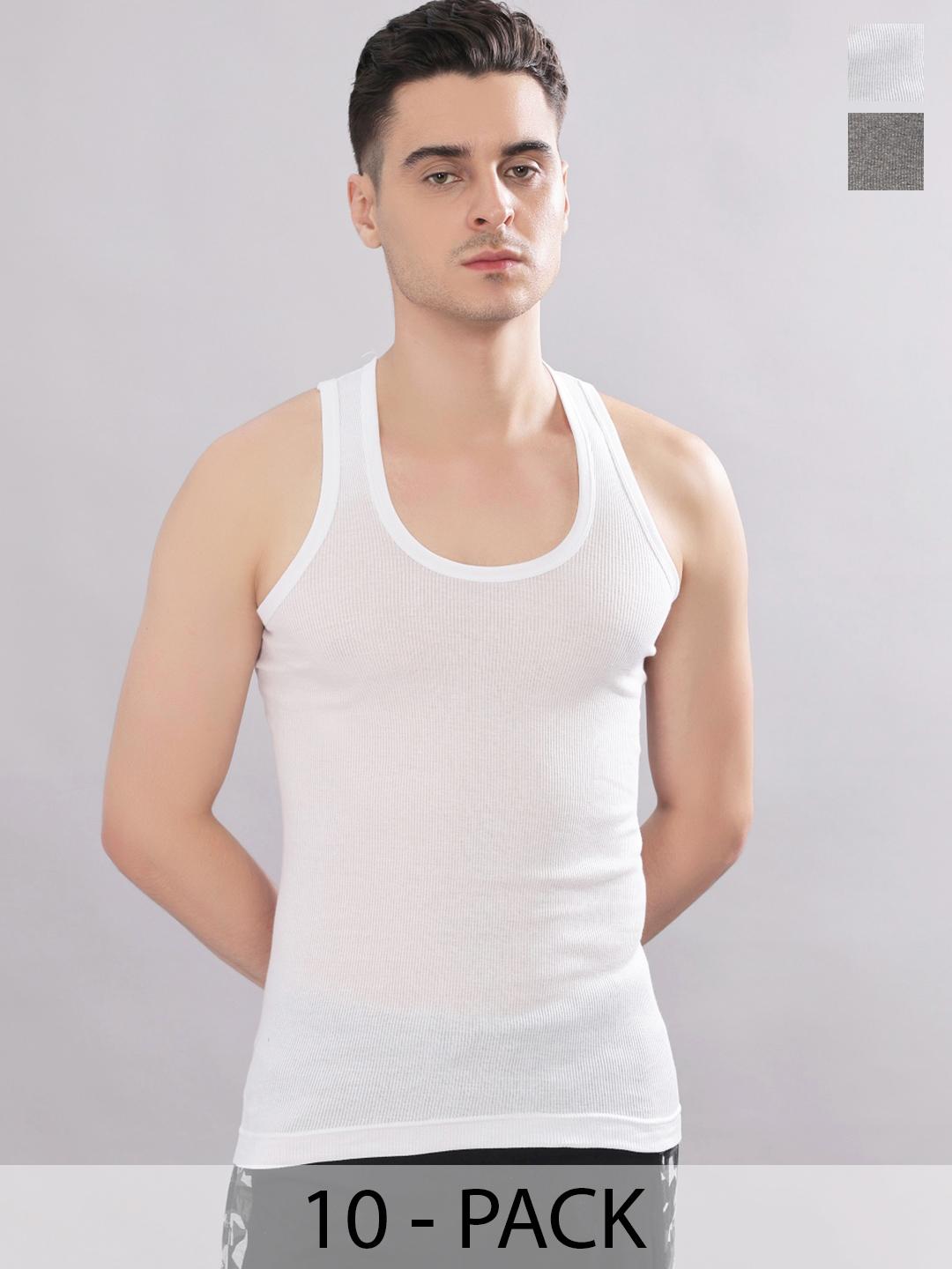 Buy Dollar Bigboss Men Solid Pack Of 10 Cotton Stretch Rib Regular Fit Casual Vest - - Apparel for Men