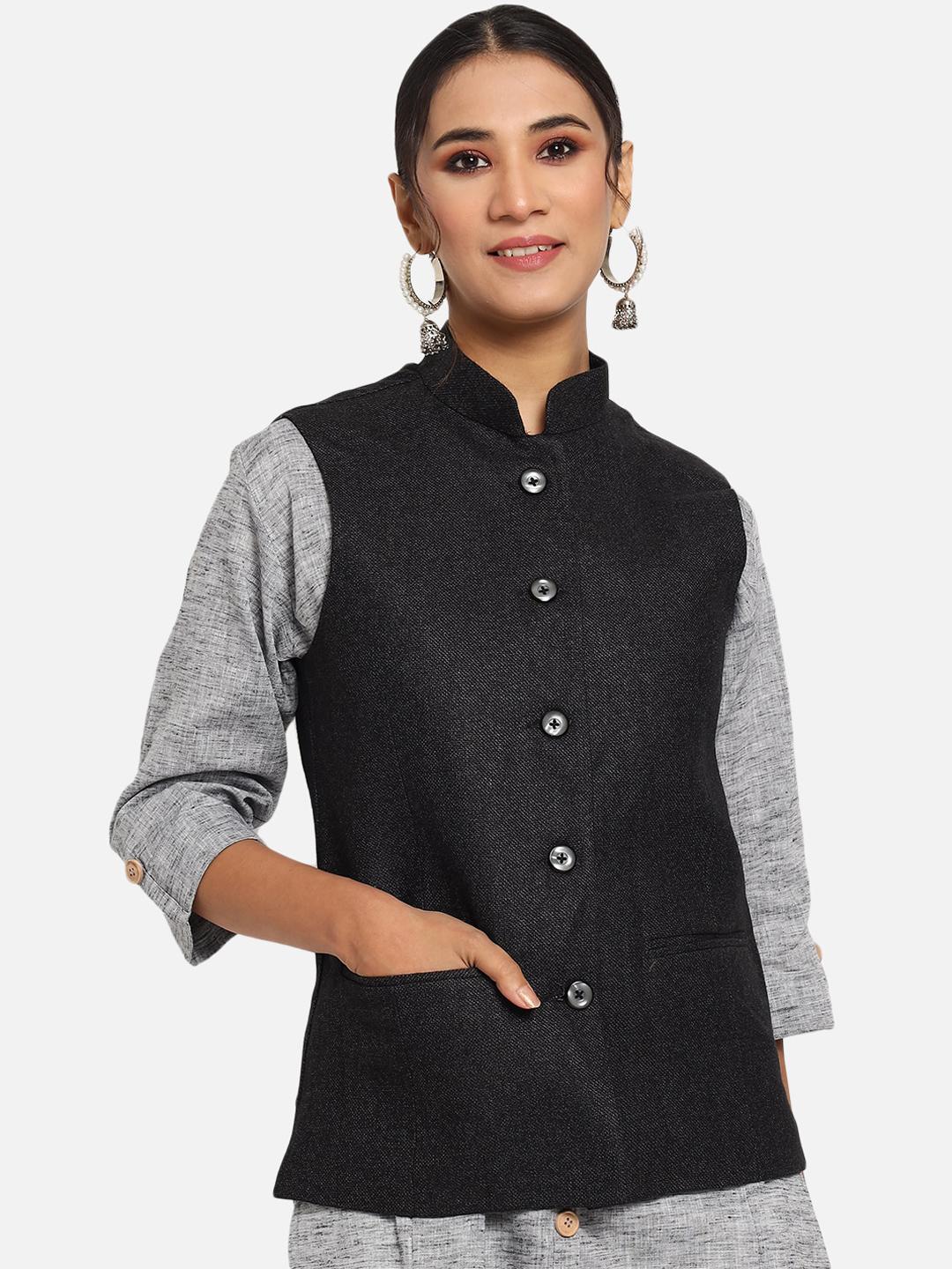 Vastraa Fusion Solid Indian Traditional Ethnic Waistcoat Festive Nehru jacket for Women