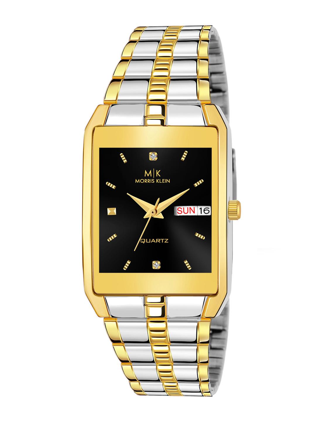 Buy MORRIS KLEIN Men Black Dial & Gold Plated Stainless Steel Bracelet ...
