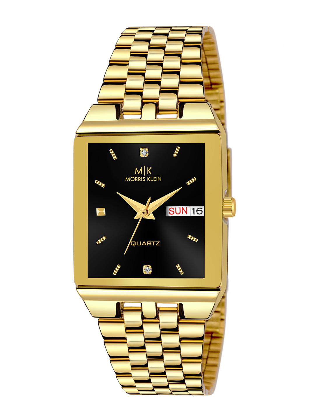 Buy MORRIS KLEIN Men Black Dial & Gold Plated Stainless Steel Bracelet ...