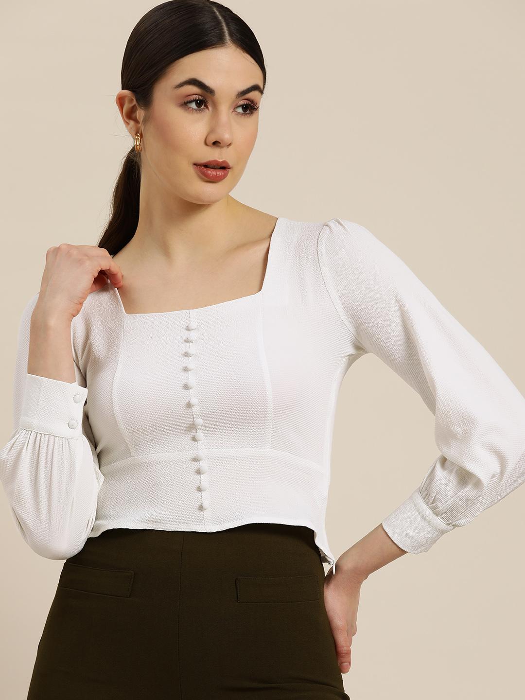 Women'S Black & White Solid Top With Skirt