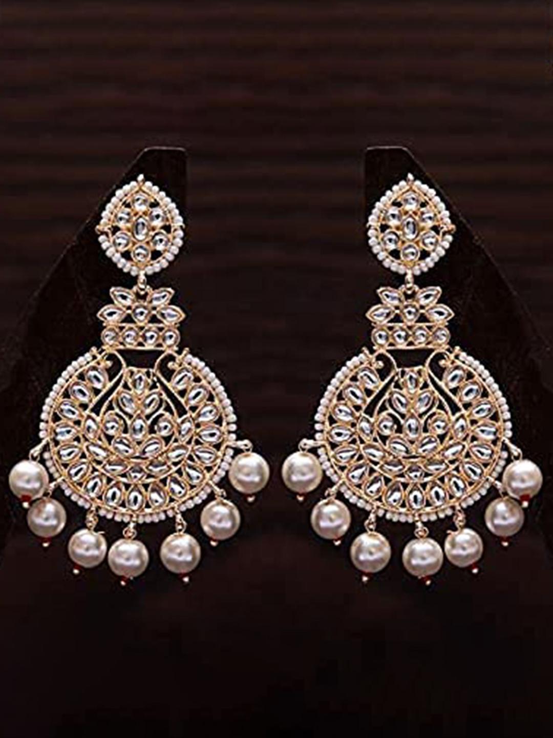 Buy Peora White Gold Plated Crescent Shaped Kundan Studded Chandbalis - - Accessories for Women
