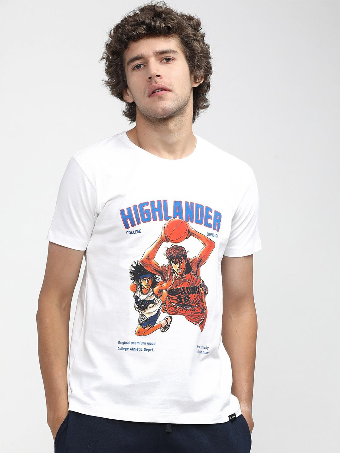 Buy HIGHLANDER Men White Brand Logo Printed Slim Fit T Shirt - Tshirts ...