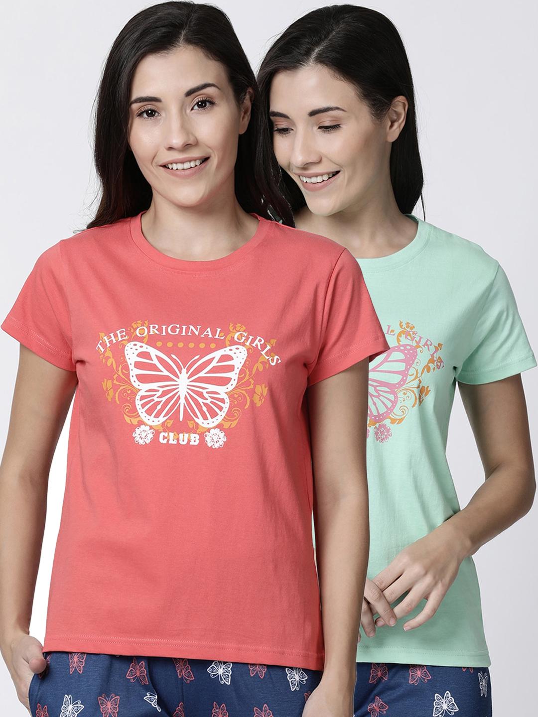 Buy Kryptic Women Pack Of 2 Printed Pure Cotton Lounge T Shirts - - Apparel for Women