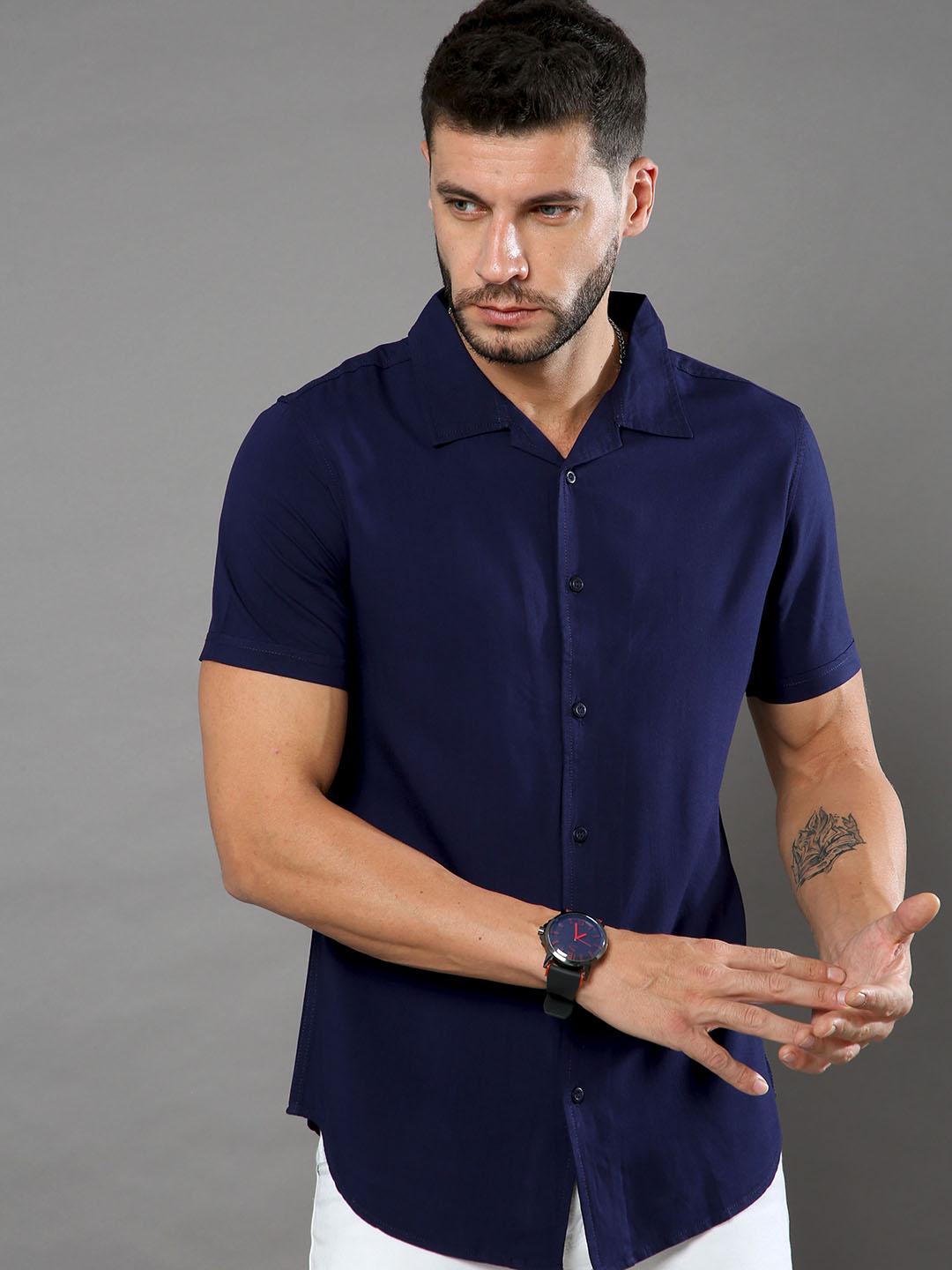 HERE&NOW Men Navy Blue Slim Fit Casual Shirt