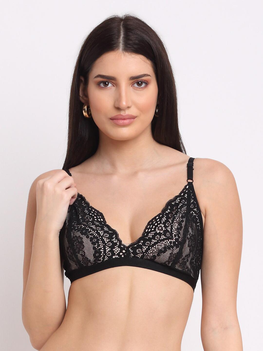 Buy Aoba Women Black Lace Bralette Bra - - Apparel for Women