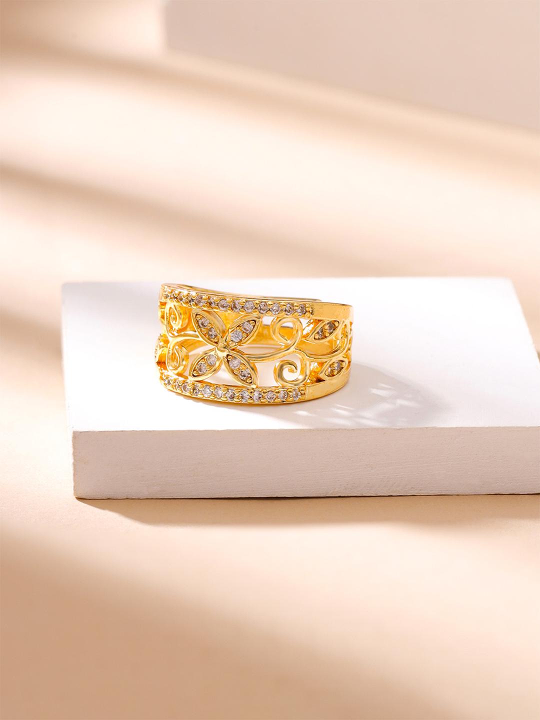 Buy Yellow Chimes Gold Plated White Crystal Studded Band Finger Flower Ring -  - Accessories for Women